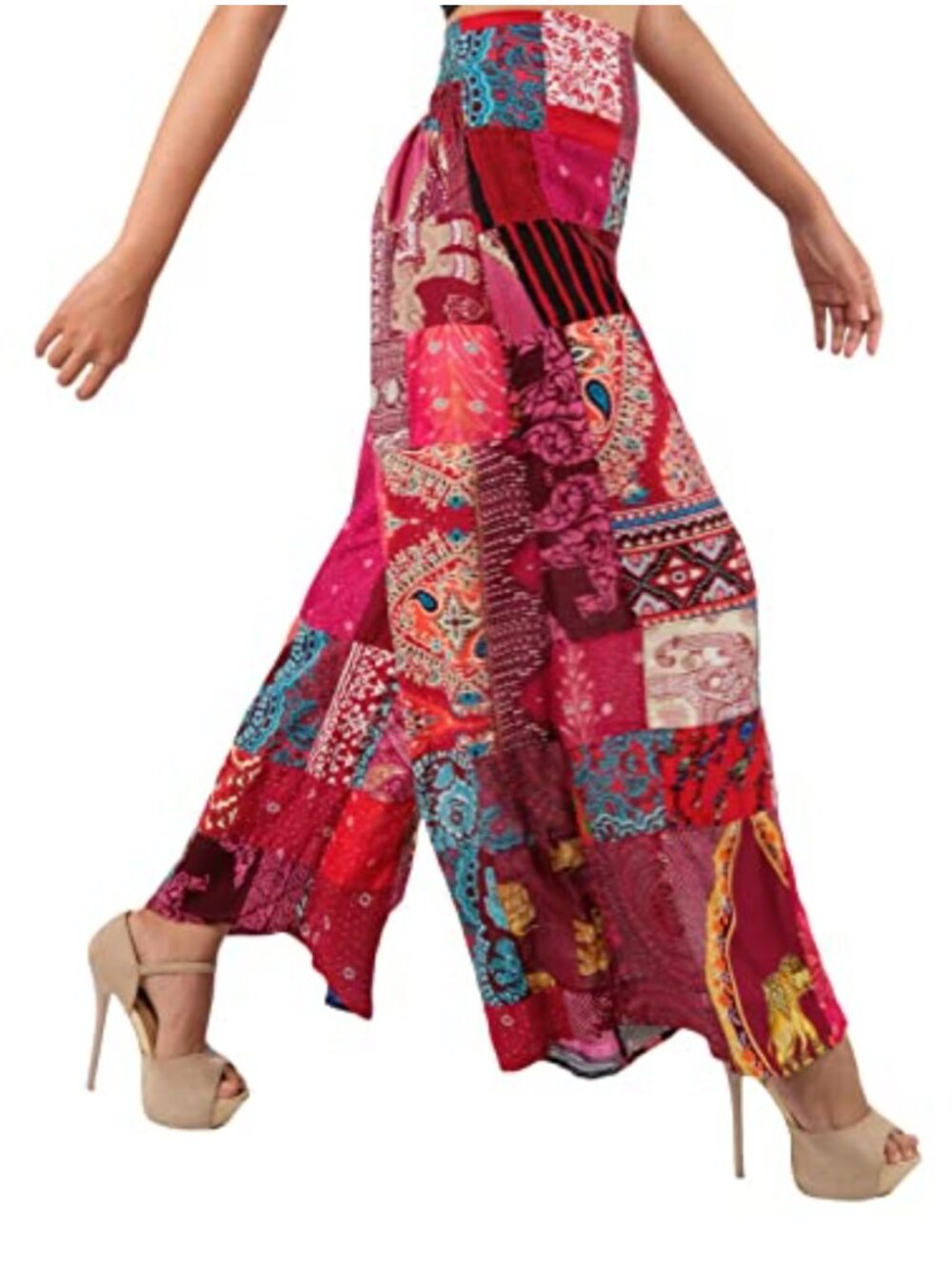Women's Patchwork Wide Leg Palazzo Pants Yoga Harem Trousers - Picture 4 of 5